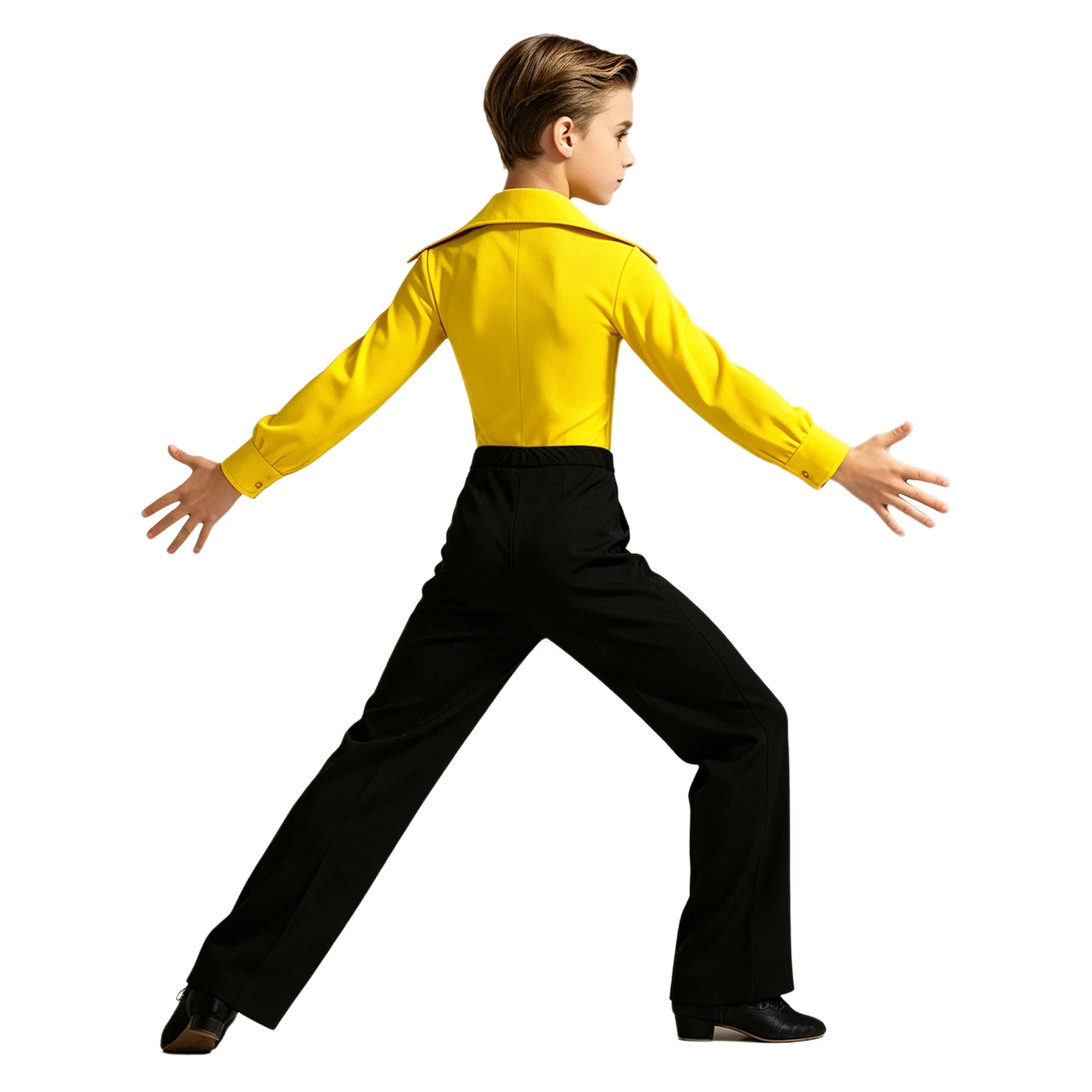 Boys Latin Dance Rumba Samba Tango Cha Cha Outfits Long Sleeve Ruffles Rhinestone Leotard with Pants for Ballroom Performance