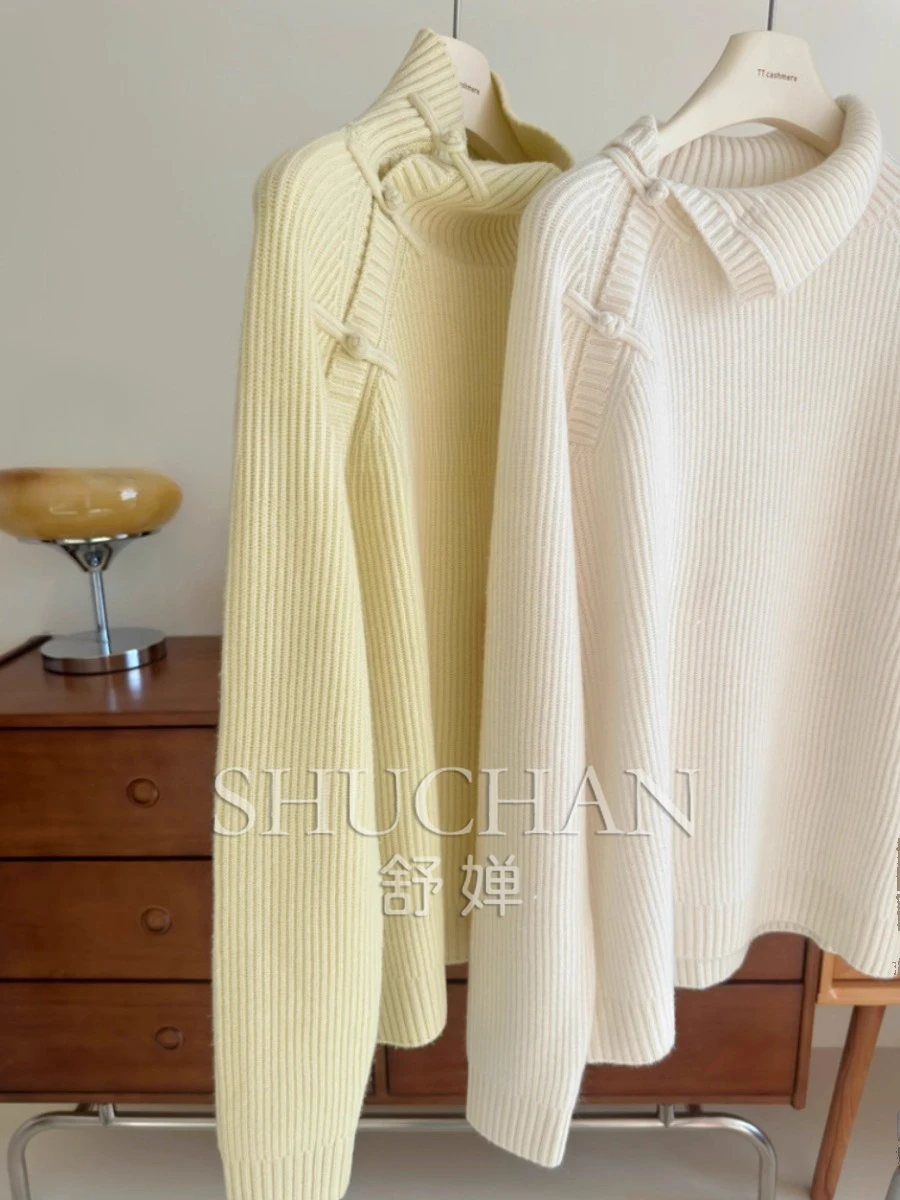 

Chinese style buckle chic turtleneck diagonal placket Consinee 100 cashmere thickened cashmere sweater