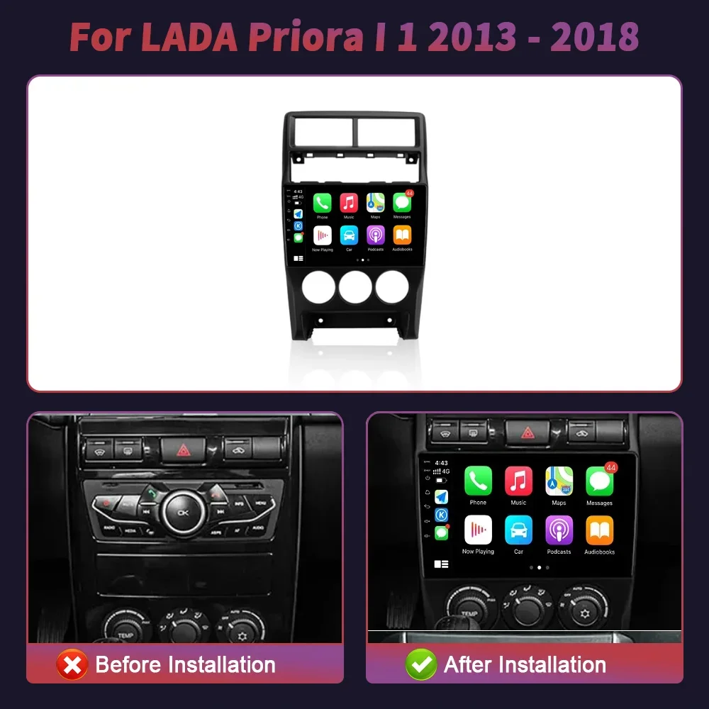 For LADA Priora I 1 2013 - 2018 Android 14 Wireless CarPlay Auto Car Radio Multimedia Video Player 4G WIFI GPS Camera Navigation