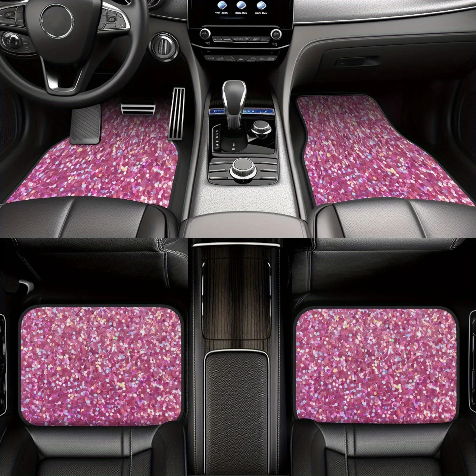 

2pcs/4pcs Pink Square Printed Durable Car Mats, Suitable For Interior Use, Enhances Driving Comfort, Designed For Drivers And Ow