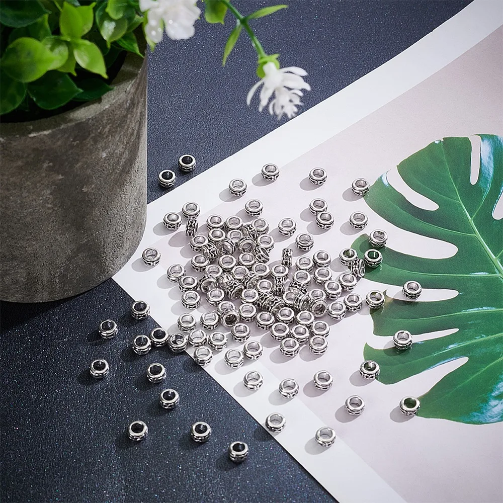 1 zestaw 120 szt. koralików ze stopu, koraliki z dużym otworem, bez kadmu, bez ołowiu, rondelki, 6x3,5 mm, otwór: 3,5 mm