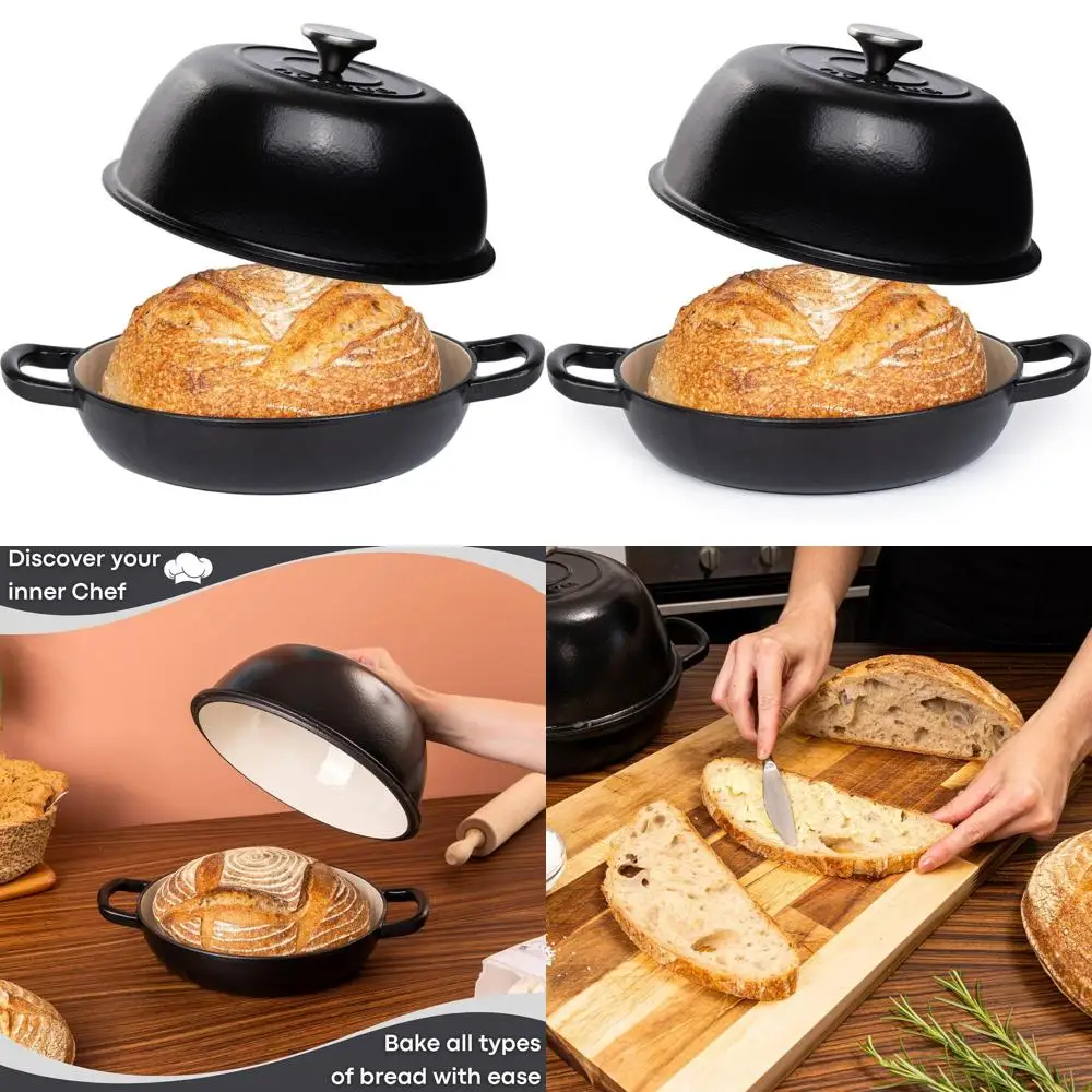 

6-Quart Black Cast Iron Dutch Oven Pot for Bread Baking, 26cm