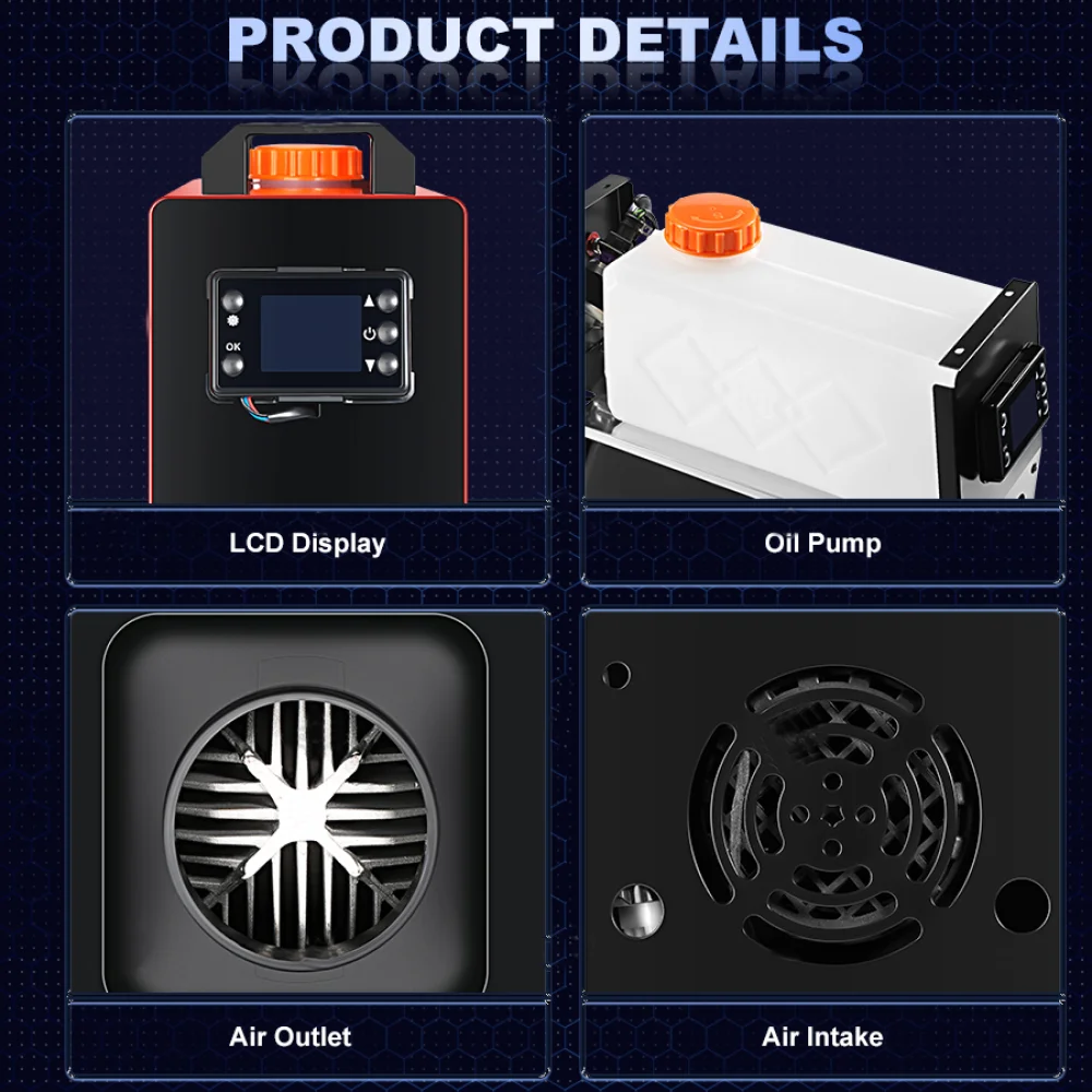 Diesel Air Heater 12/24V 5-8KW All in One Bunk Parking Heater w Thermostat Monitor Silencer&Large Air Outlet for RV Trucks Bus