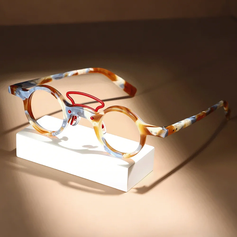 

FYTOO Acetate Eyeglass Frames Lightweight Retro Round Optical Frames for Vintage Fashion 56011-c7