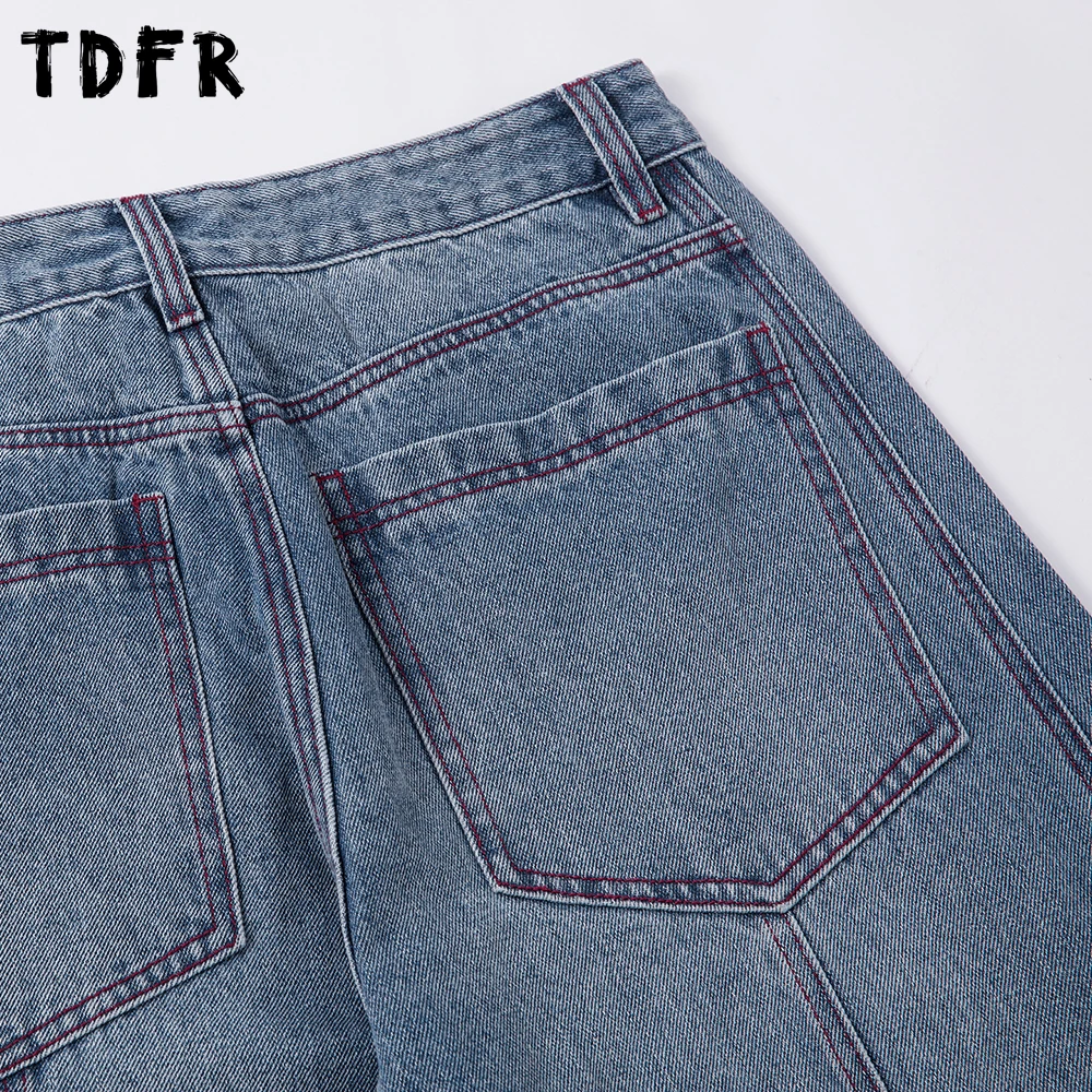 أعلى غرزة تقسم الموز الجينز الرجال الرجعية غسلها المتعثرة الشارع الشهير فضفاض واسعة الساق الدنيم السراويل الرجال