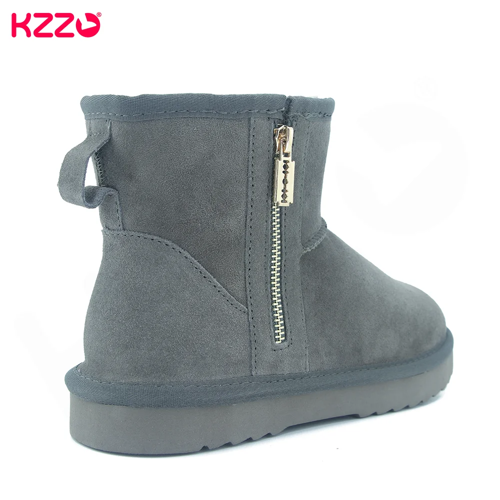 KZZO Australia Classic Winter Short Snow Boots With Zipper Men Sheepskin Leather Natural Wool Lined Ankle Warm Shoes Size 38-48