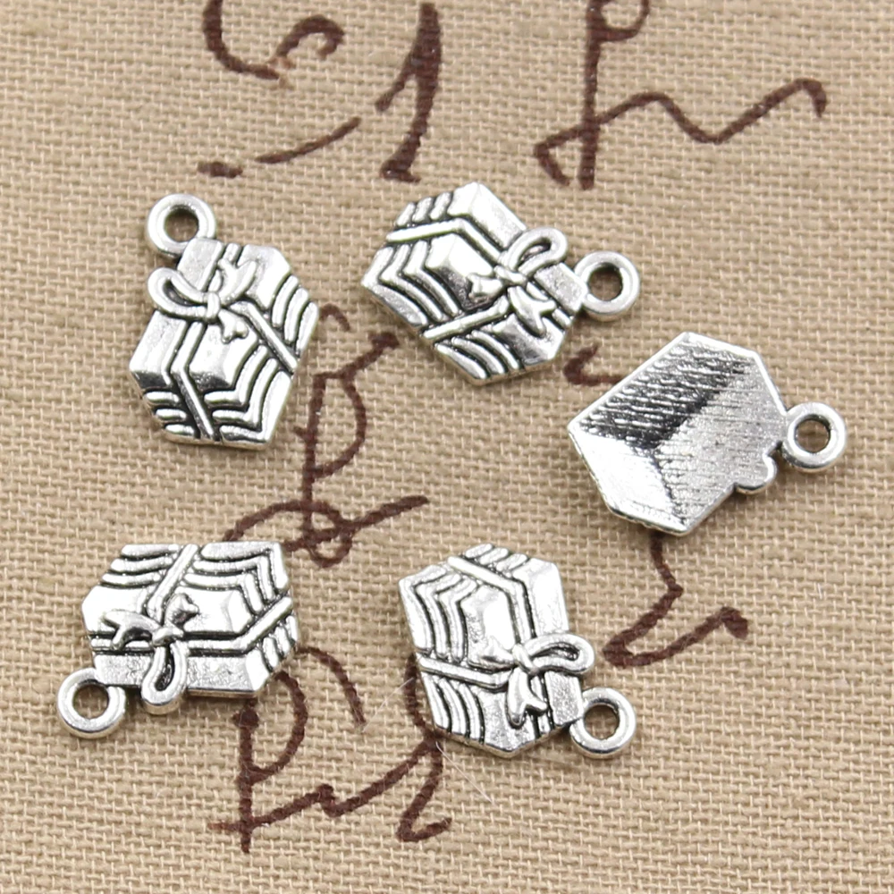 30pcs Charms Gift Box Present 15x12mm Antique Silver Color Pendants Tibetan Findings DIY Handmade Making Craft