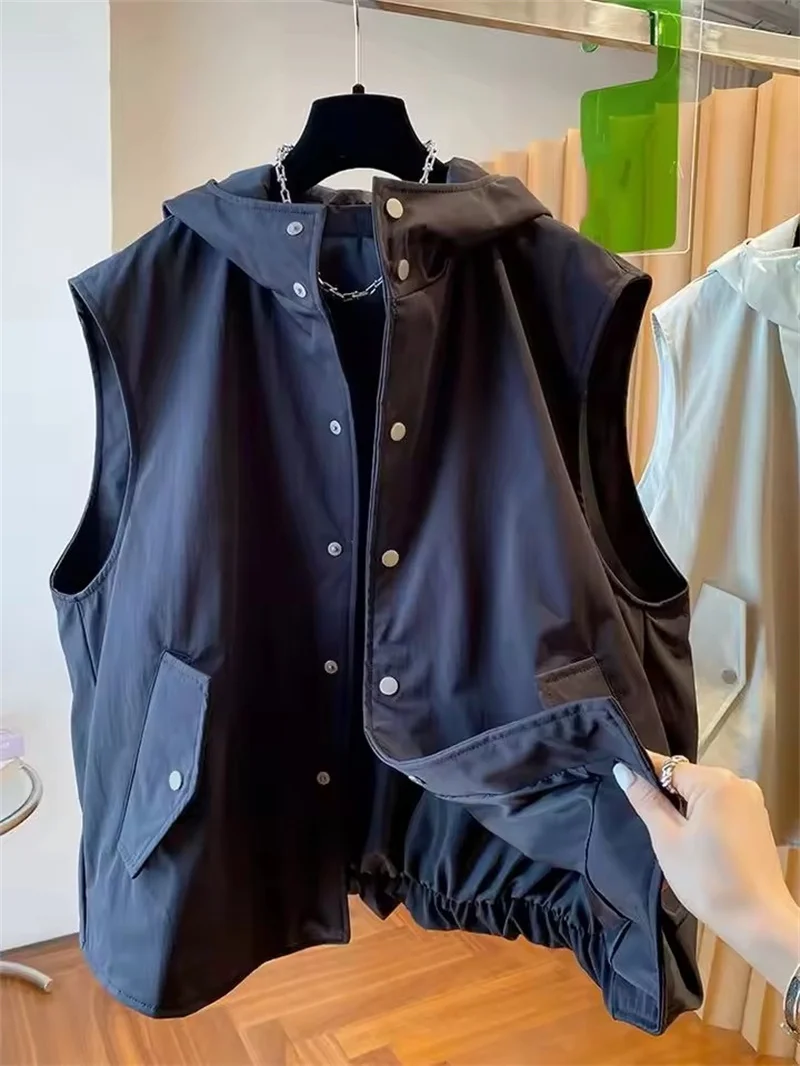 Moda mujer con capucha Casual Veat chaqueta 2025 nueva primavera verano chaleco suelto sin mangas mujer prendas de vestir impermeables