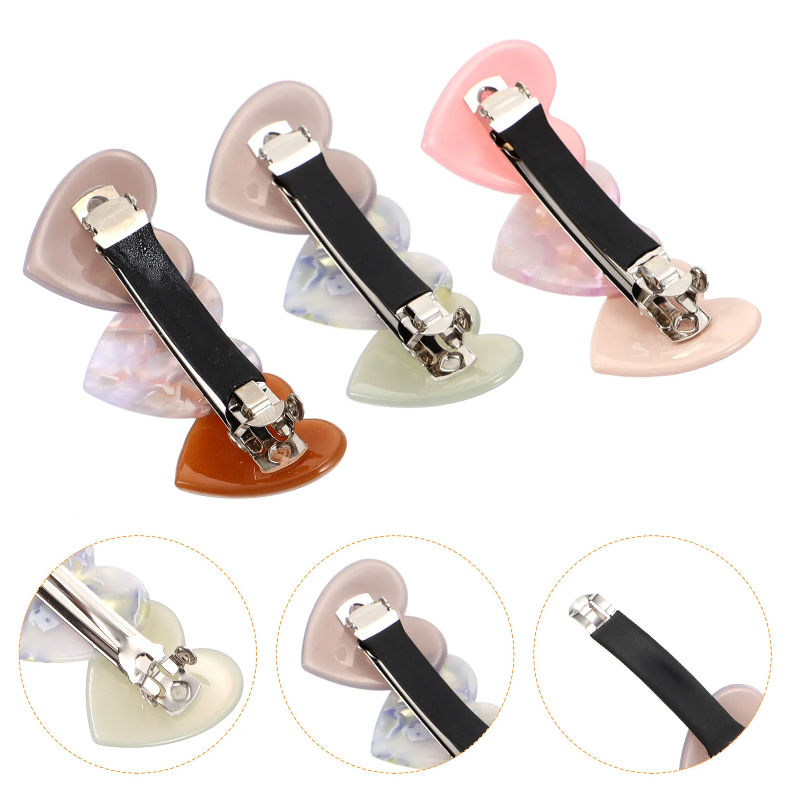 3Pcs Love Heart Hair Clips Automatic Spring Hairpin for Women Stylish Elegant Hair Barrettes Wedding Party Daily Life Accessory