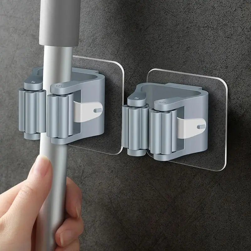 2PCS Home Storage Rack Bathroom Suction Hanging Pipe Traceless Hooks Wall Mounted Mop Organizer Holder Waterproof Broom Hanger