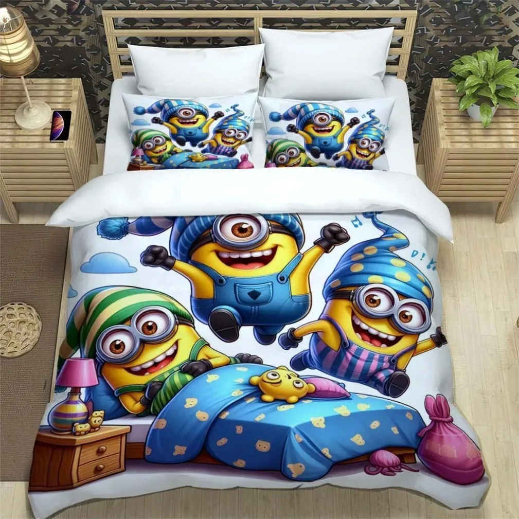 MINISO New Design Cartoon Minions Bedding Set,Minions Quilt Cover Anime Duvet Cover Set For Children And Adults Gift