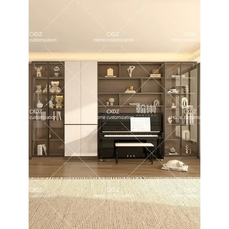 Floor to Ceiling Wall Bookcase for Living Room Piano Area Combination Storage Cabinet Background Unit Full Height Locker