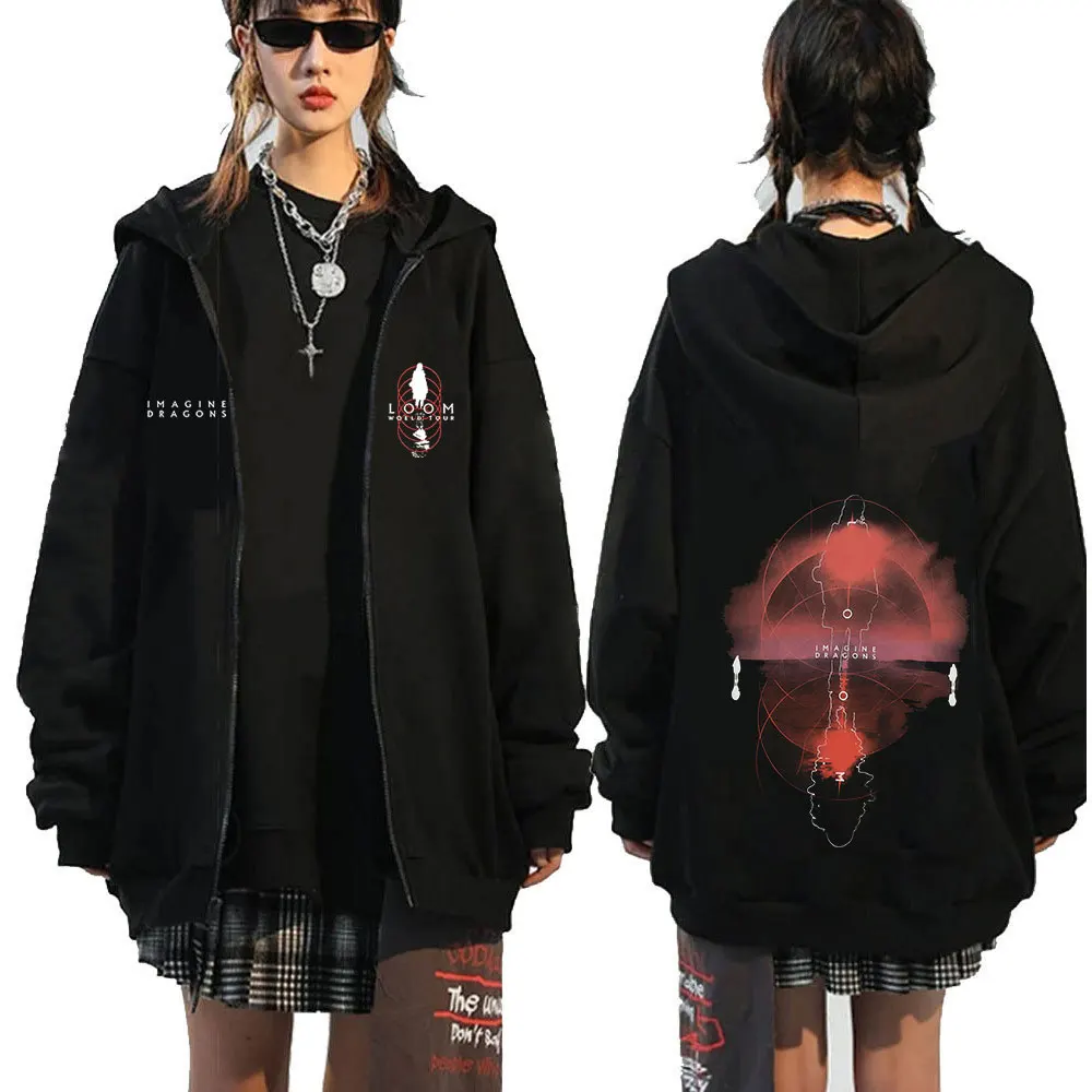 Imagine Dragons Band Loom World Tour 2025 Zipper Hoodies Homens Mulheres Roupas Pulôveres Moda Hip Hop Zip Up Moletom Jaquetas