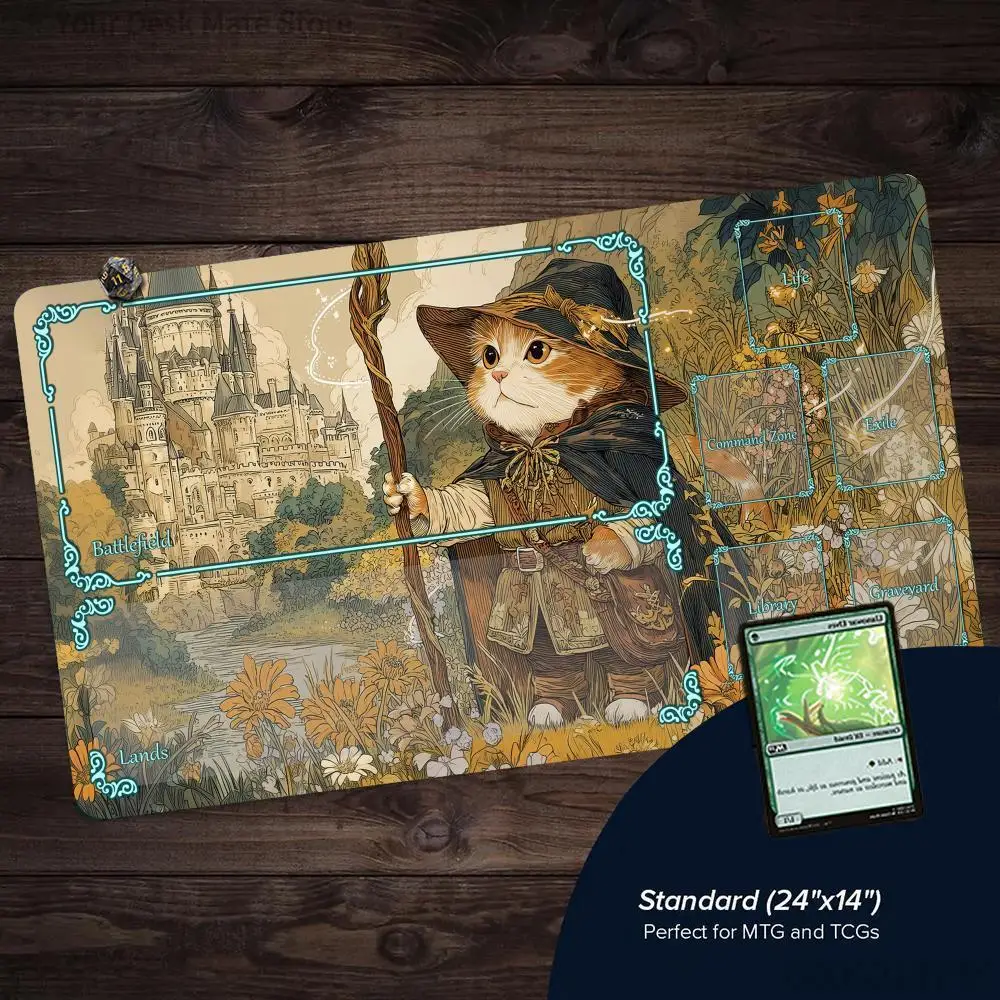 Japanese Art Black Cat Food Scenery Playmat Magic Card Game Desk Mat Non Slip Table Pad