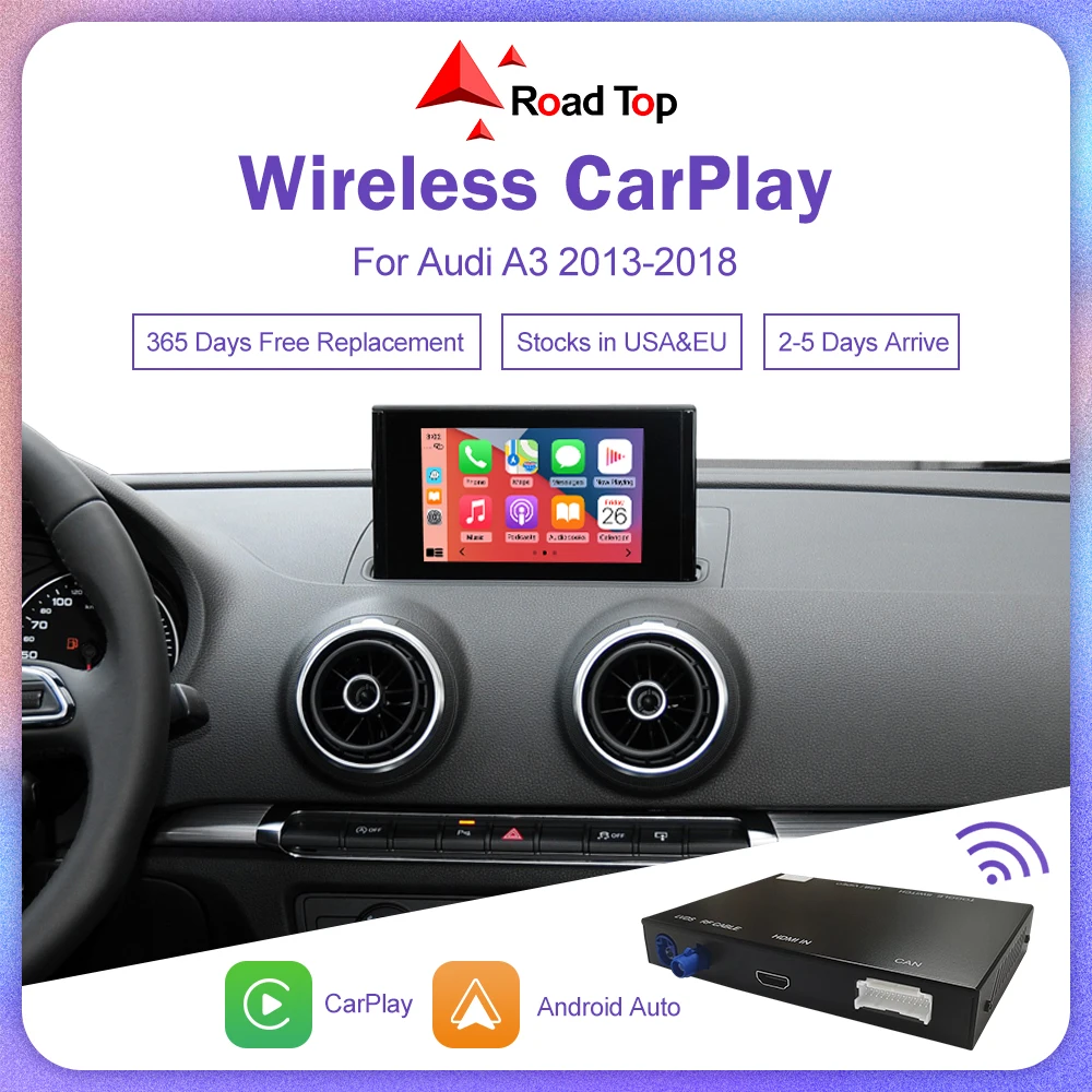 CarPlay sem fio com Link Espelho, Android, Bluetooth, USB, funções de câmera reversa, Audi A3 8V, Q2 8P, 2013-2018