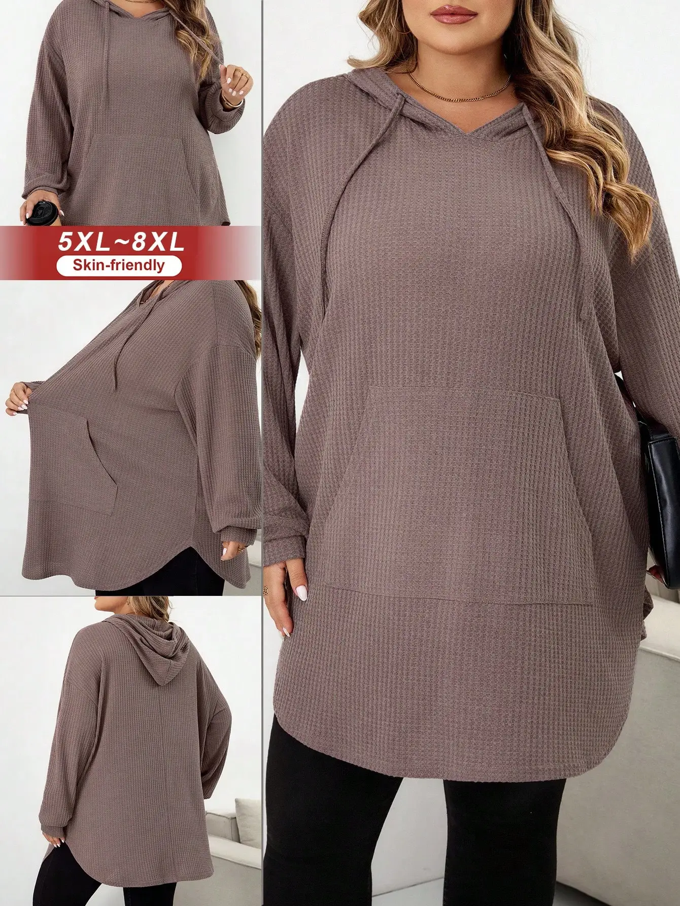 

Plus Size Solid Color Hooded Drawstring Asymmetrical Hem Sweatshirt Winter Fall Autumn/Autumn /Winter