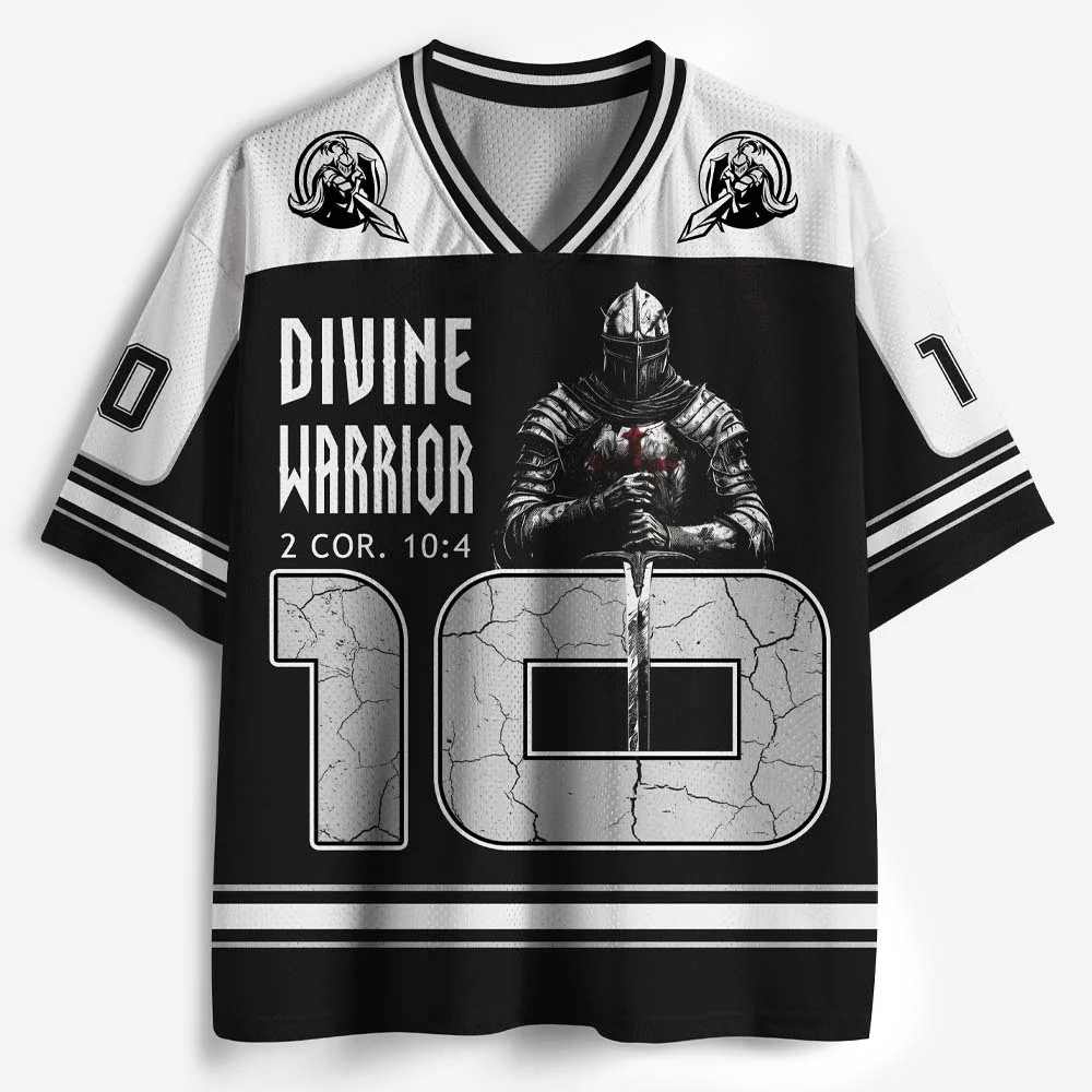 V-Neck Mesh Short Sleeve Shirt, Divine Warrior Knight Sword 10 Faith Print Casual Graphic Top, Unisex Street Sports Tee