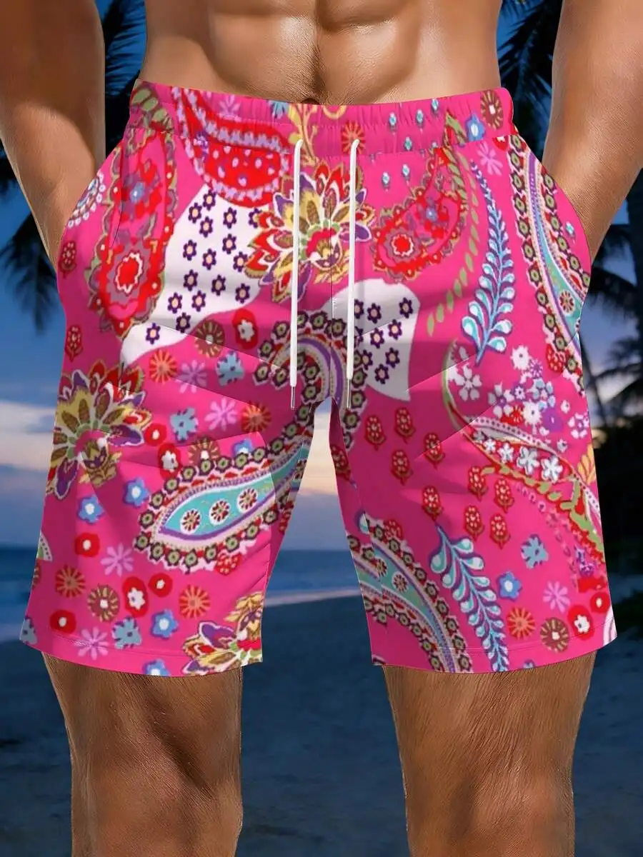 

Mens Colorful Paisley Print Beach Shorts Summer Vacation Swim Trunks