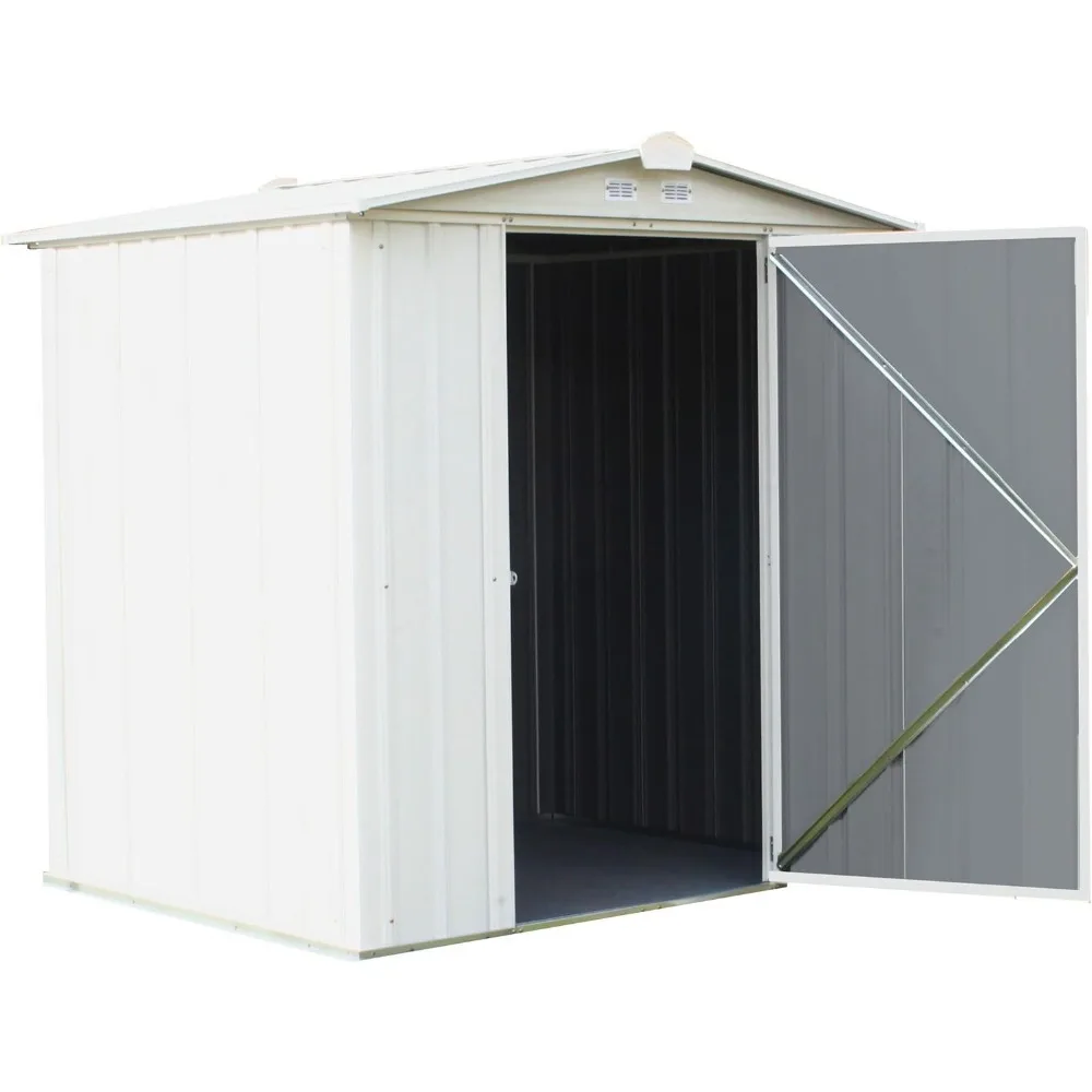 6 'x 5' Galvanized Steel Low Mountain Wall Shed in Cream Color, Storage Shed with Pointed Roof and Revolving Door