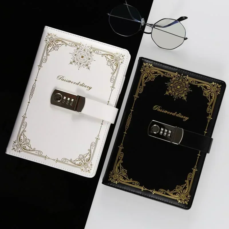 A5 Creative School Office Supplies Password Book Stationery Personal Diary Vintage Notebook with Lock for Writing and Journals