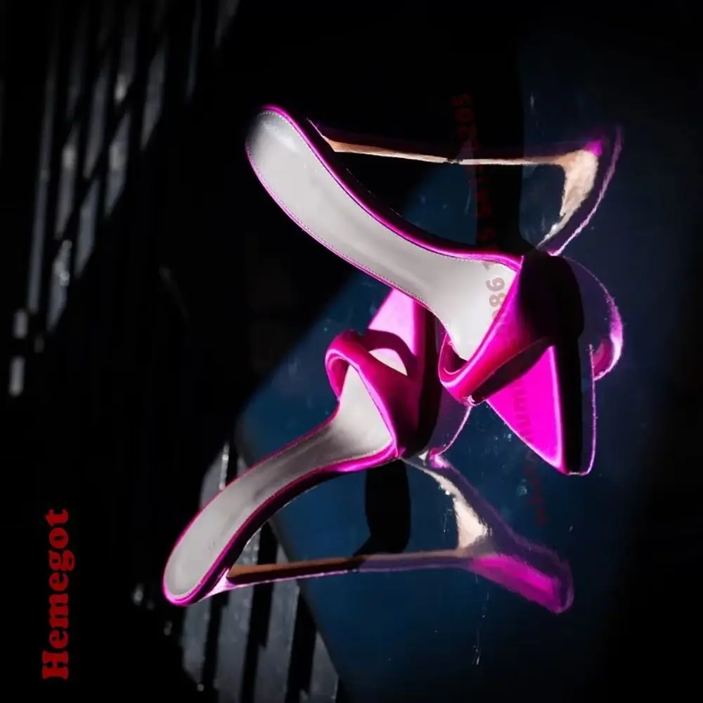 Magenta Satin Stiletto Slippers Pointy Toe Slip On Women's Slippers 2026 Summer New One Strap Casual Runway Shoes Plus Size 44