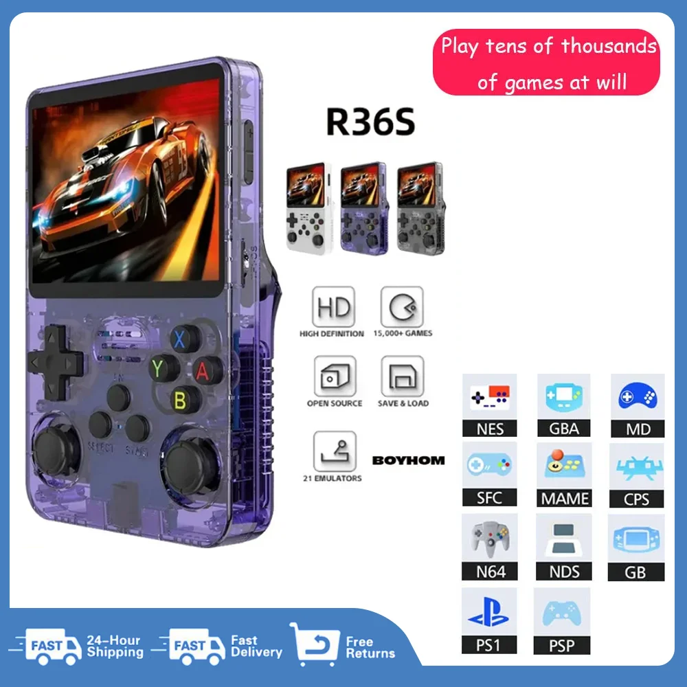 R36S Open Source Retro Handheld Video Game Console Linux System 3.5 Inch IPS Screen Portable Pocket Video Player R35S 64GB Games