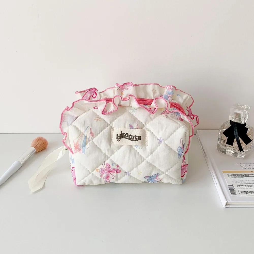 Bolsa de cosméticos coreana con forma de mariposa y flor, almacenamiento de escritorio, tarjetero de cosméticos, estuche de lápices de estilo coreano, estilo Ins de gran capacidad