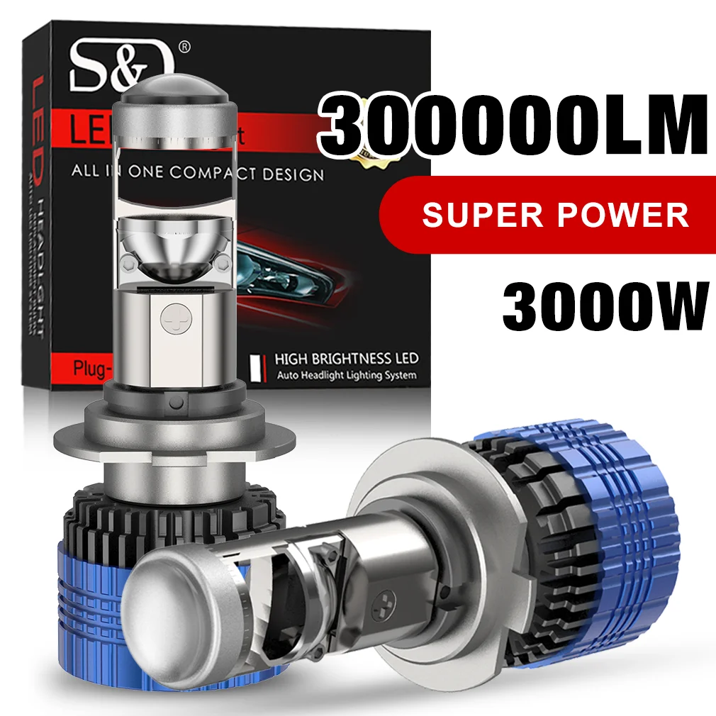 

S&D H7 LED Projector Lens Canbus 3000W 300000LM Double Lens 9005 9006 Car Headlight 6500K Led Light Bulbs Turbo Lamp for Driving