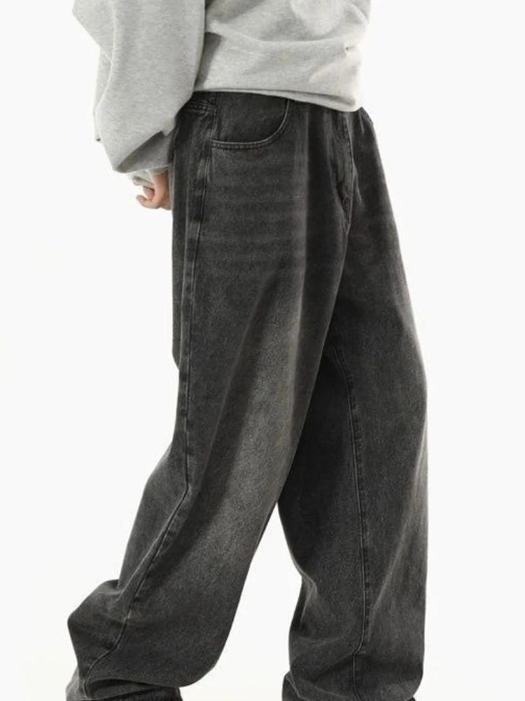 Vintage Wide Leg Jeans Unisex Elastic Waist Loose Straight Long Trousers Y2K Streetwear Baggy Denim Pants