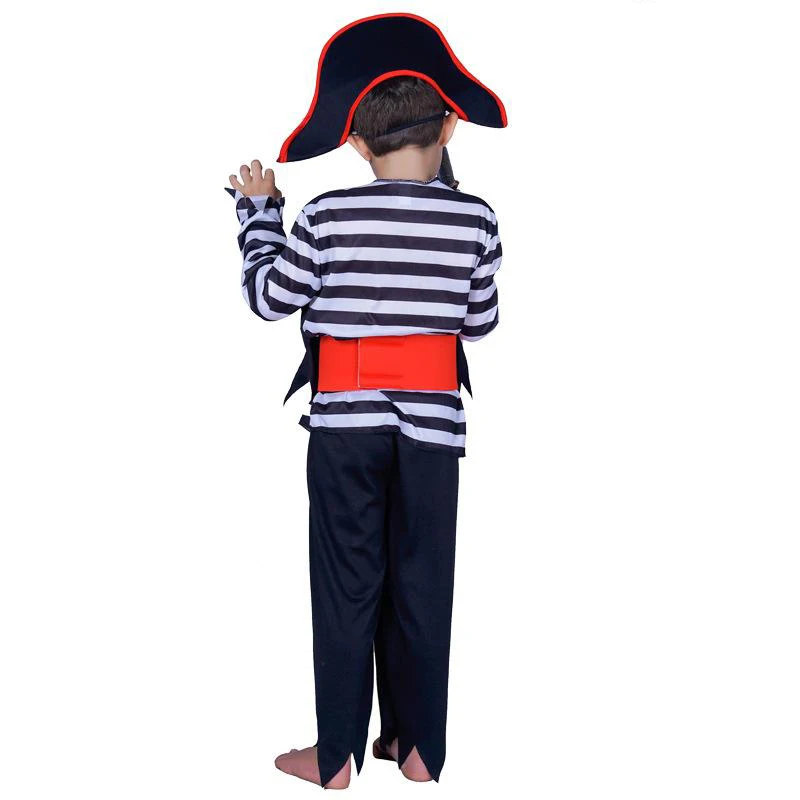 Children Stage Costume Carnival Cosplay Pirate Captain Costume Boy Suits Halloween Holiday Party Funny Stripe Printing Clothes