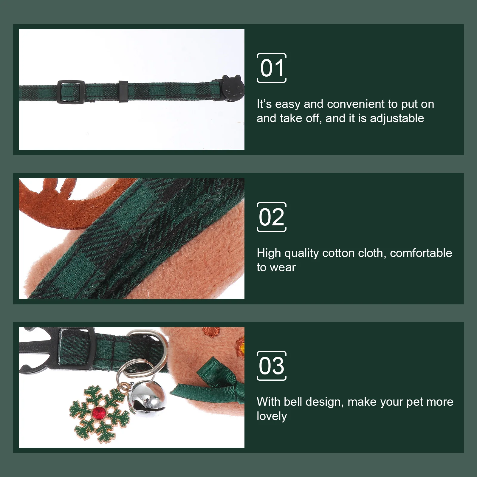 

2Pcs Adjustable Christmas Pet Collar Cotton Cloth Dog Cat Collars with Bell Durable Dog Training Collar Pet Neck Ring