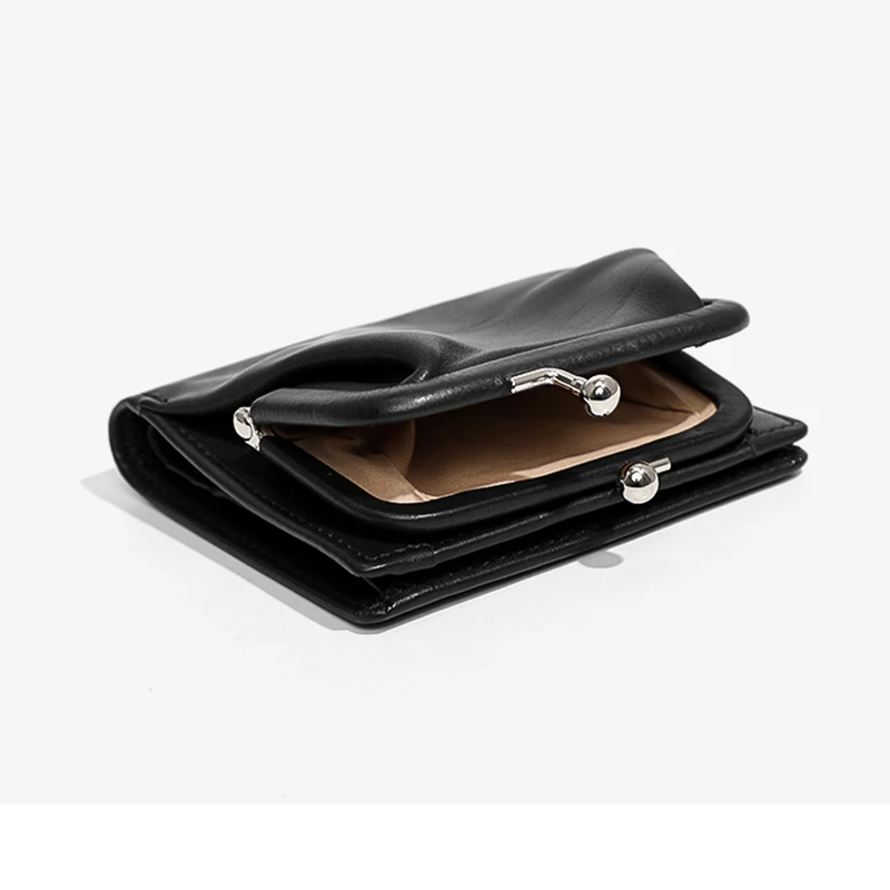 Portafoglio in vera pelle di mucca per donna portamonete da donna corto Bi-fold di moda di lusso con tasca portamonete con chiusura a bacio