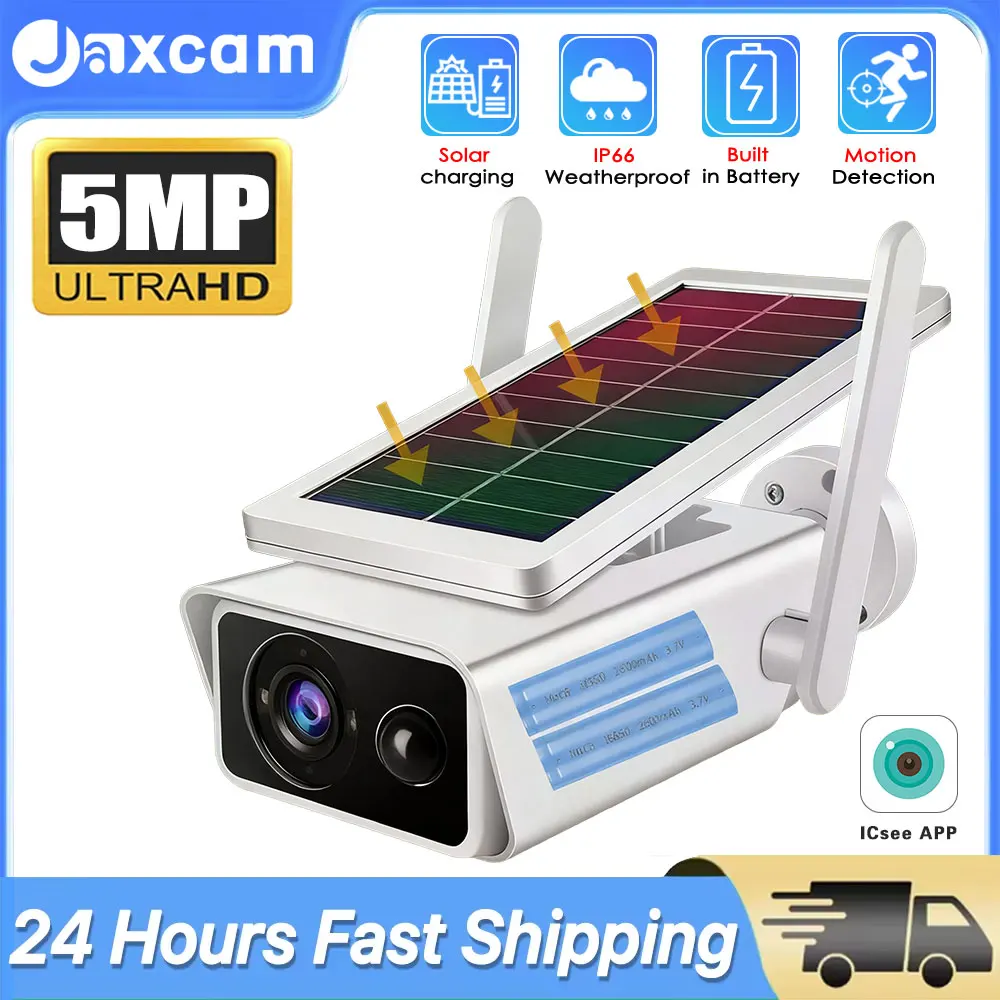 5MP واي فاي كاميرا تعمل بالطاقة الشمسية بطارية لاسلكية تعمل بالطاقة في الهواء الطلق اتجاهين الصوت مقاوم للماء PIR كاميرات مراقبة الفيديو الأمن رصاصة