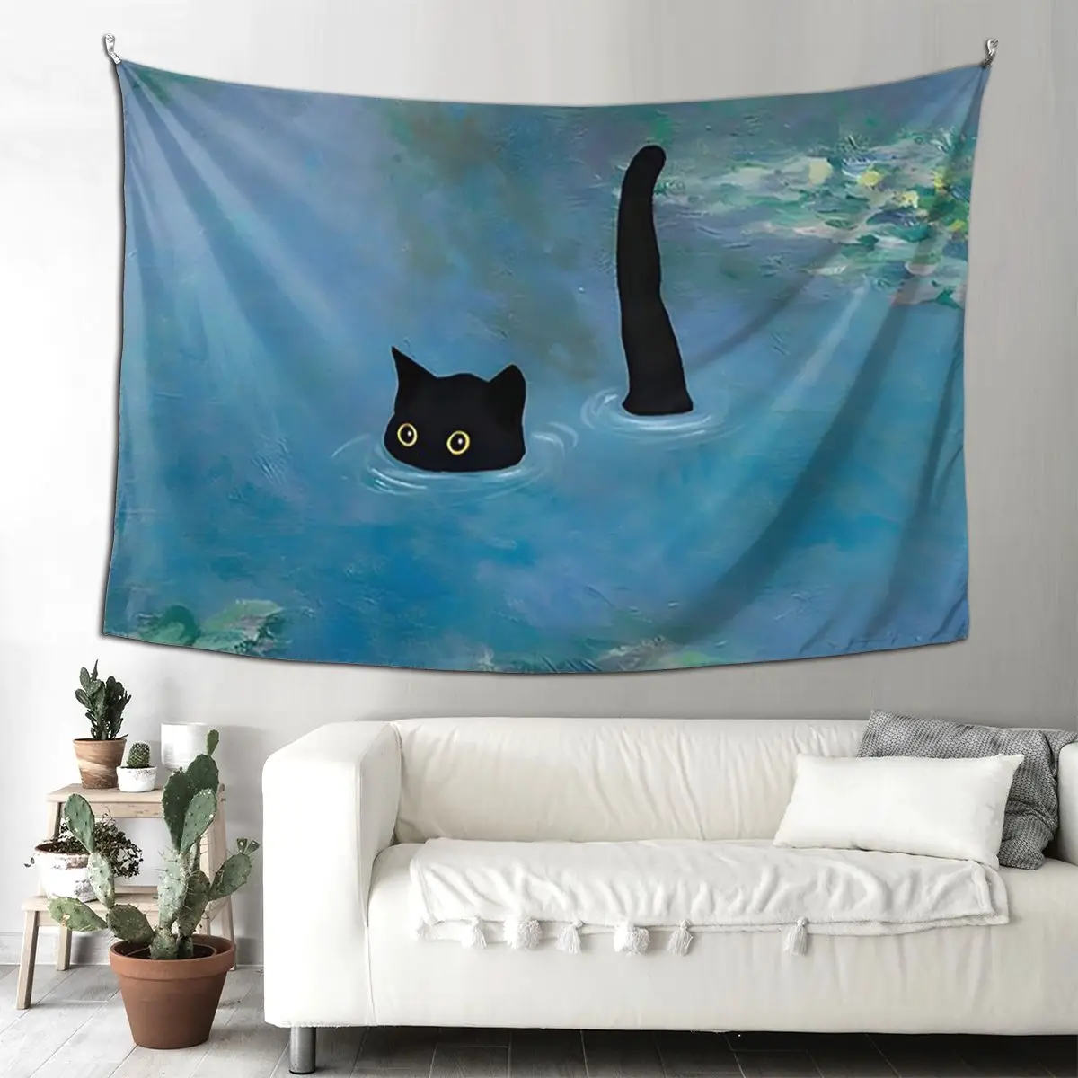 

Cat Print Monet Waterlily Tapestry Funny Wall Hanging Aesthetic Home Decor Tapestries for Living Room Bedroom Dorm Room