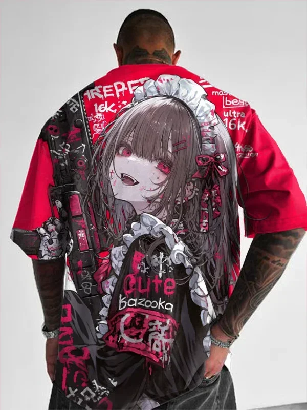 Herren-T-Shirt mit Anime-Mädchen-Motiv, 3D-Druck, sexy und attraktiv, lässiges, lockeres Street-T-Shirt, kurzärmelig, Rundhalsausschnitt. – Detail 8