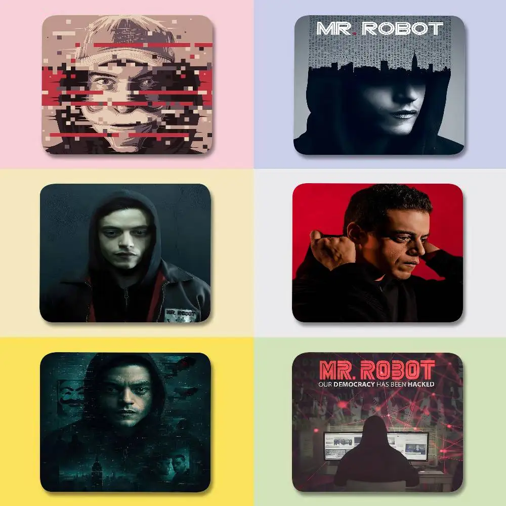 Horror-TV-Serie Film Mr. R-Robot Mini-Mauspad Büro-Mauspad klein mit genähtem Rand, rutschfeste Gummibasis, Heimcomputer