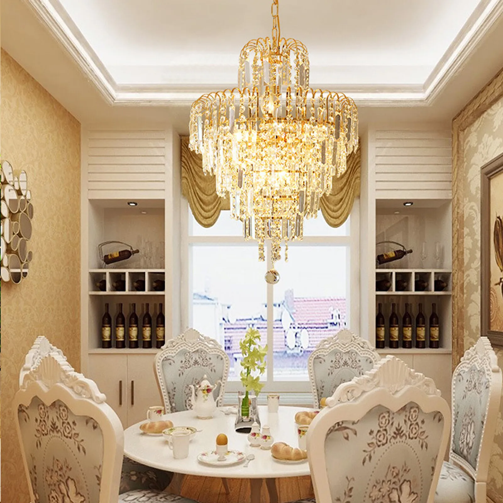 Modern Crystal Chandelier - Elegant Ceiling Light Fixture with Glass Prisms for Dining Room & Entryway  crystal decoration