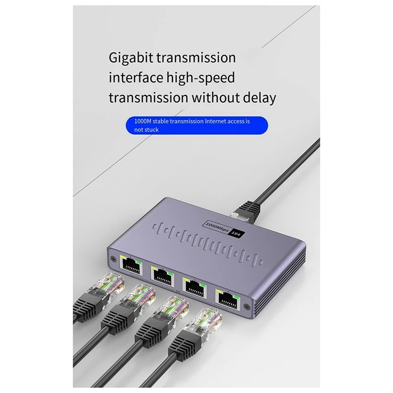 New Network Cable Splitter 1 To 4 Gigabit Network Distributor Simultaneous Internet Access, RJ45 Network Switch Extender