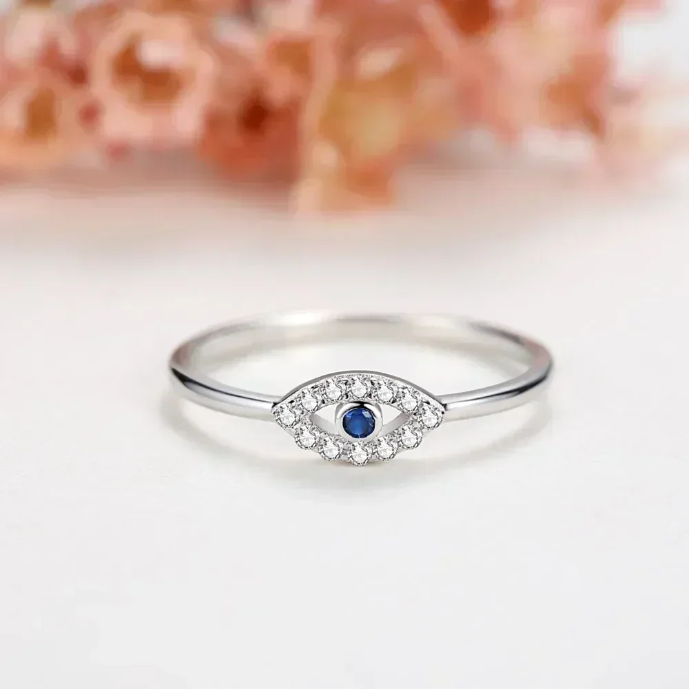TONGZHE Charm Ring 925 Sterling Silver Couple Rings Blue White Gold Lucky Wedding Evil Eye Rings For Women Fine Jewely