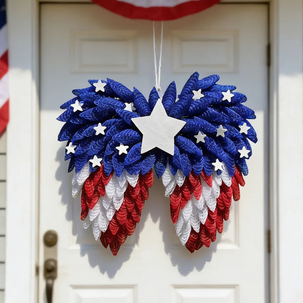 

American Independence Day Angel Wings Wreath Red White Blue Folwer Star Garlands Door Window Wall Festive Home Decor