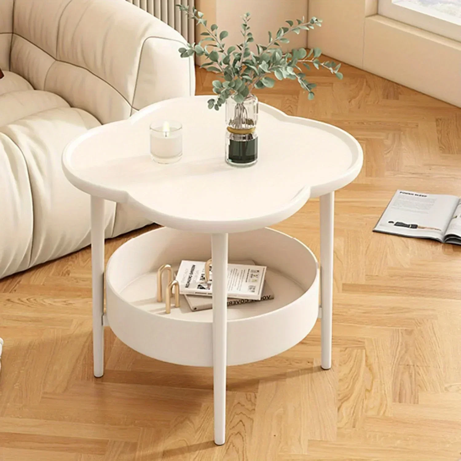 Mesa de centro pequeña de estilo crema, mueble lateral moderno y Simple, doble capa, para salón de café