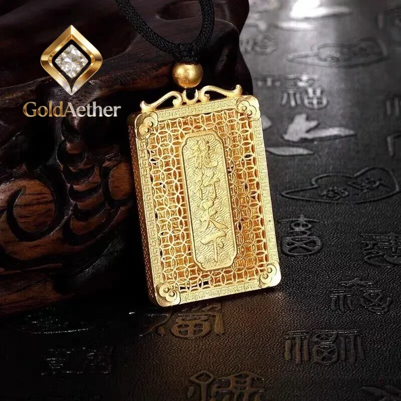 

GoldAether Luxury 24K 9999 Pure Gold real gold Men's Dragon Pendant Hollow Dragon World Pendant