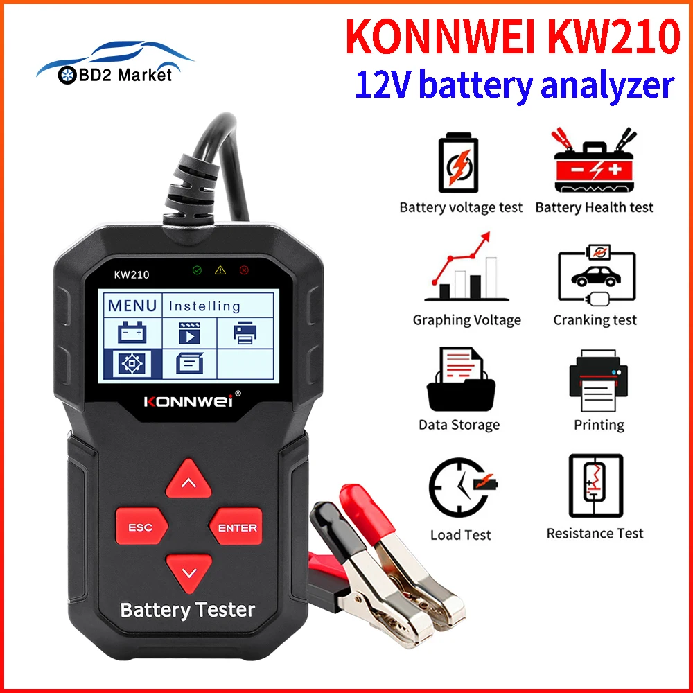 

KONNWEI KW210 Car Battery Tester Automatic Smart 6V 12V Auto Battery Analyzer 100 to 2000CCA Cranking With Printer Free Upgraded