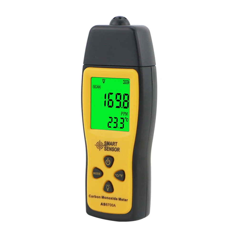 AS8700A analizzatori di Gas CO 0-1000PPM misuratore di monossido di carbonio portatile Tester Monitor misuratore Display LCD allarme luce sonora