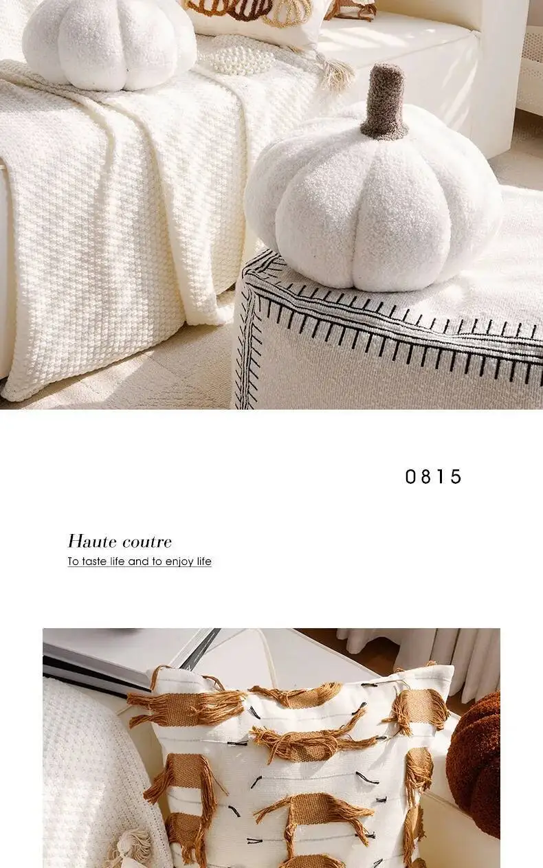 Niedliche Kürbis-Plüschkissenbezüge mit Pompons, weicher Samt-Chenille, dekorative Kissenhüllen für Sofa, Bett, Heimdekoration – Detail 12