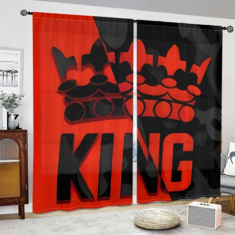 Modern King Crown Polyester Curtains Drapes for Living Room Bedroom Man Cave Stylish Royal Window Coverings Home Decor Panel