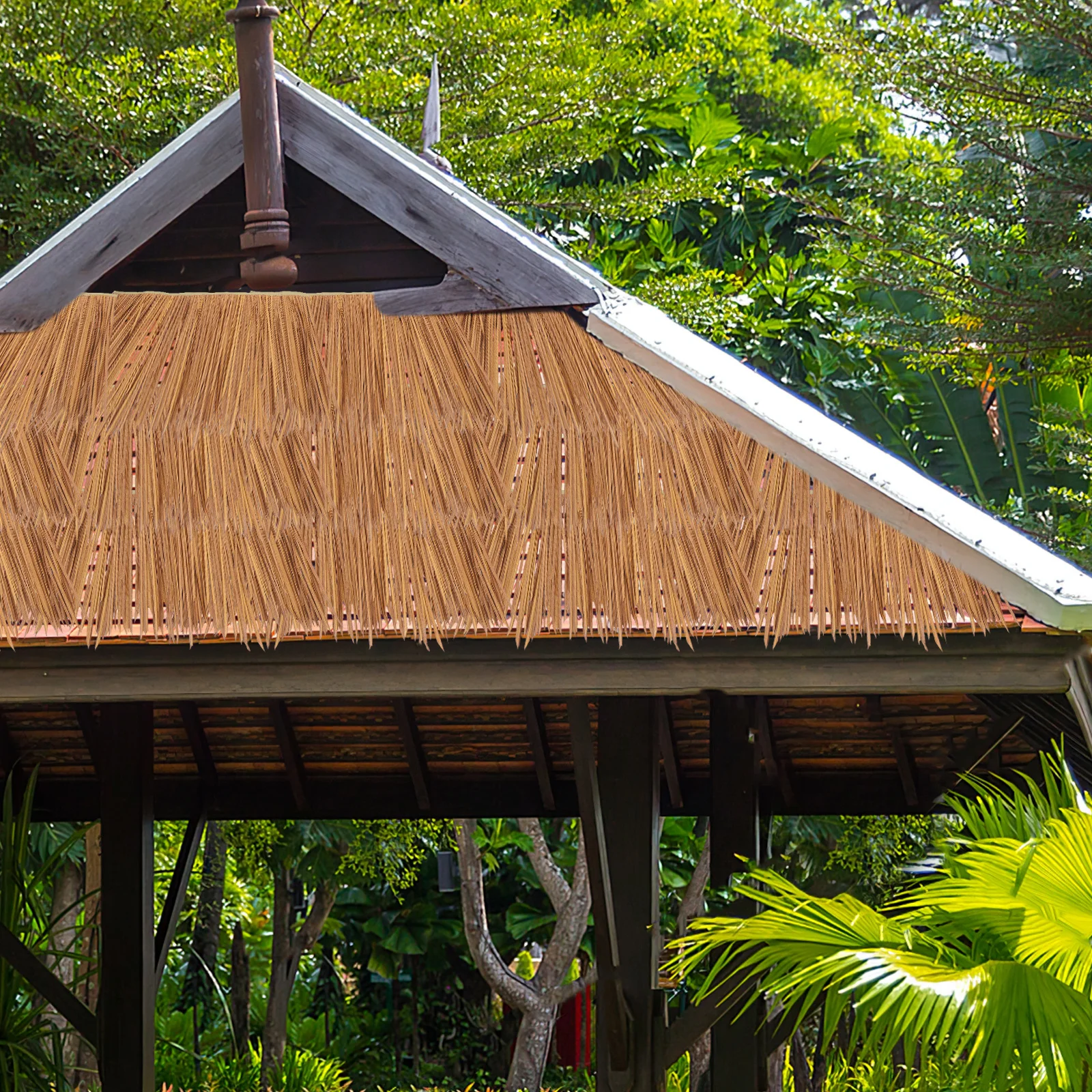 Artificial Thatched Roof Synthetic Straw Mat Durable Weatherproof Faux Grass Roof for Park Pavilion Decoration