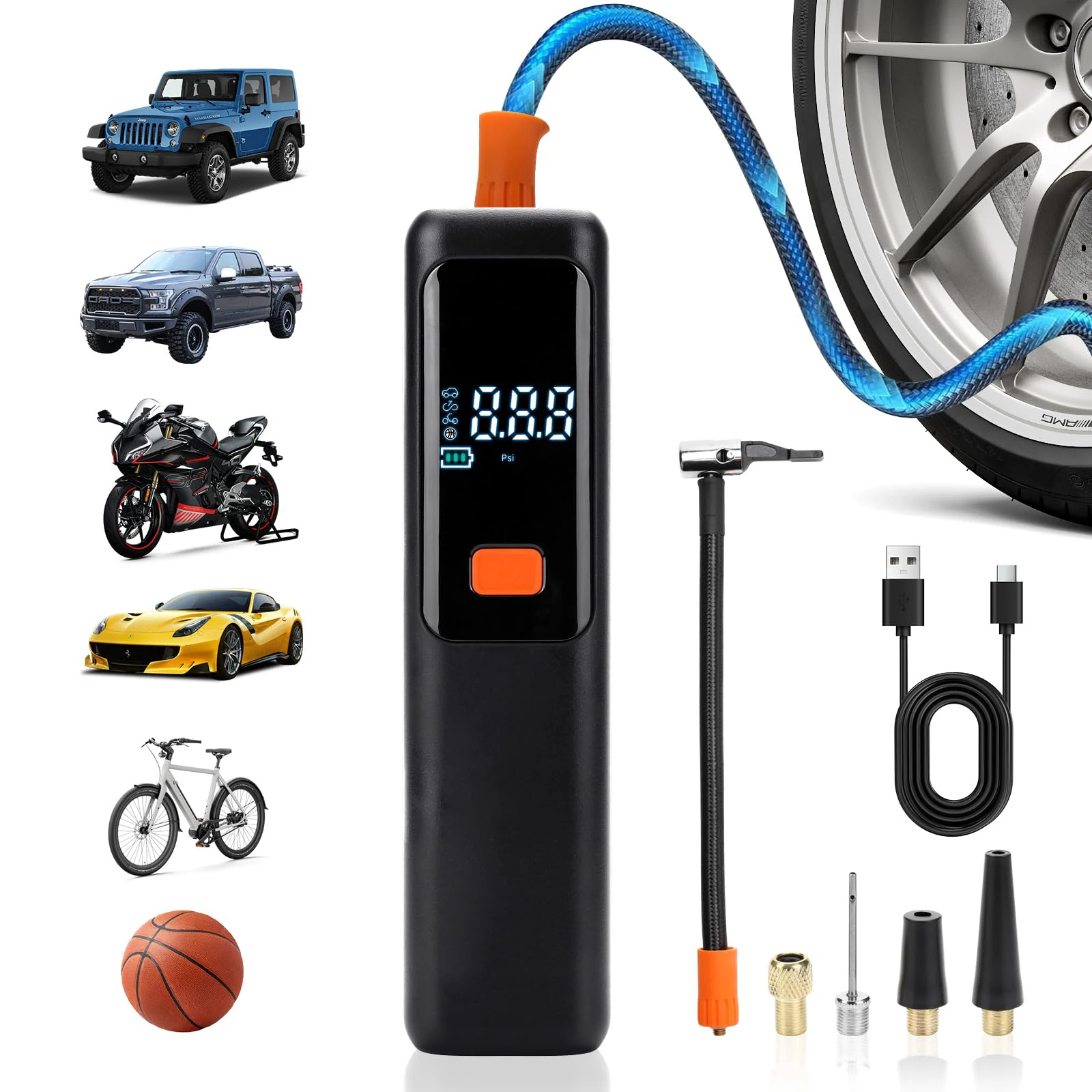 

NEW! Tire Inflator Portable Compressor, Car Tire With Digital Pressure Gauge, Rechargeable Battery,for Car, SUV, Motorcycle,Ball