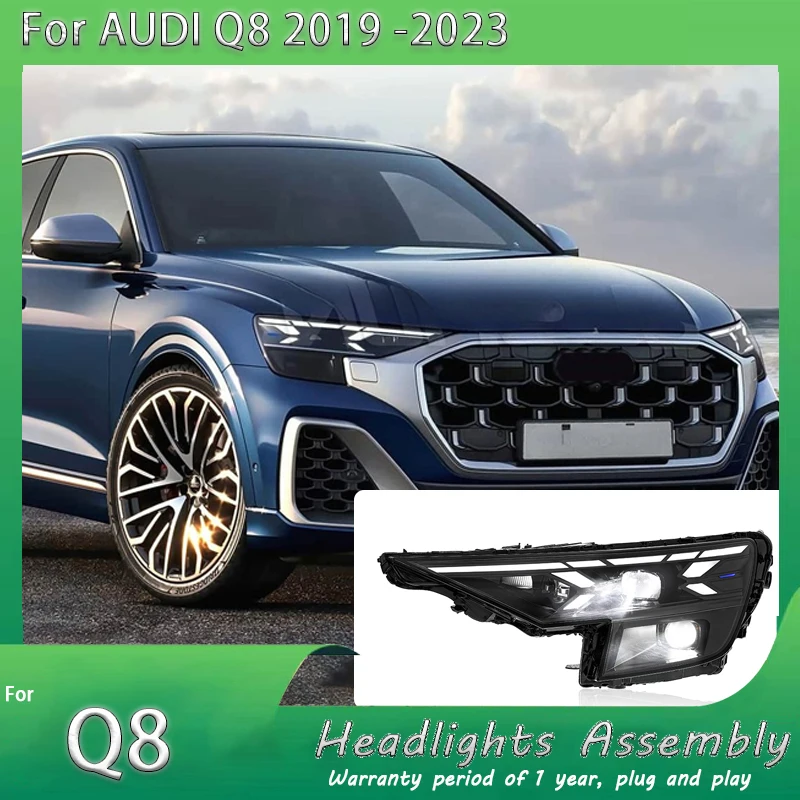For Audi Q8 2019-2023 Head Lamp Assembly LED Daytime Running Light Laser Lens Plug and Play Easy Installation Car Accessories