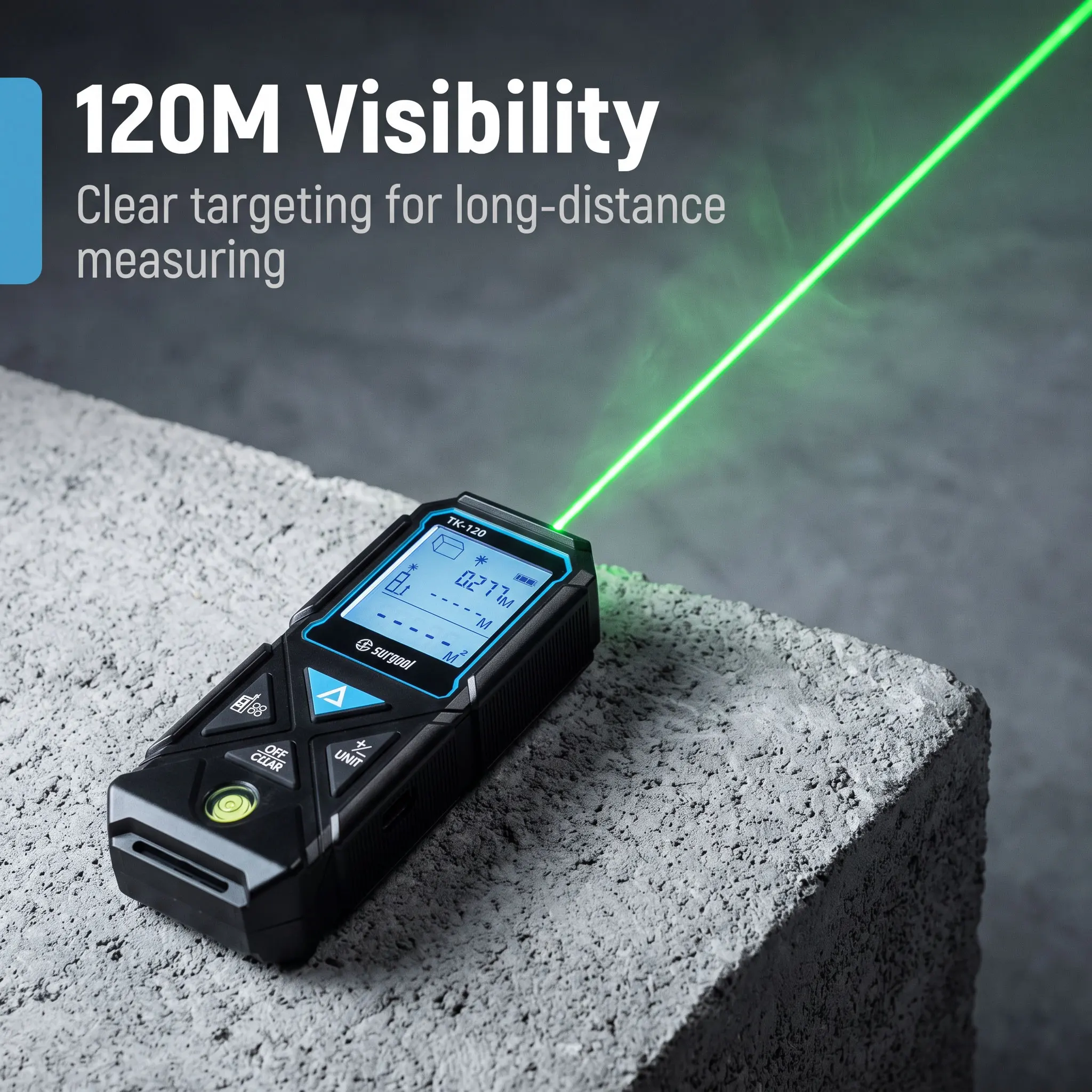 120m Strong Green Laser Distance Meter  Type-C Rechargeable Bubble Level Laser Rangefinder Tape